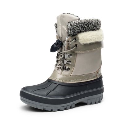 DREAM PAIRS Boys Girls Snow Boots Water-Resistant Outdoor Warm Cozy Anti-Slip Mid Calf Faux Fur Lining Insulated Winter Shoes for Little/Big Kids,Size 11 Little Kid,Lt Grey,KMONTE-1