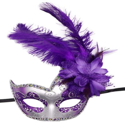 Awlsyj Women's Feather Masquerade Mask Venetian Halloween Mardi Gras Costumes Party Ball Prom Mask (ZA Silver Purple)
