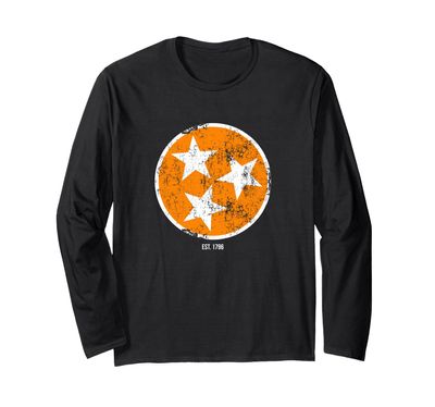 3 Star TN Flag Orange & White Tennessee State Flag Est. 1796 Long Sleeve T-Shirt
