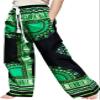 RaanPahMuang African Dashiki Rising Sun Elastic Waist Ankara Pants, Large, Traditional Dashiki - Black Green view 1