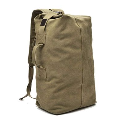 Kayheng Stylish Large Capacity Tactical Canvas Backpack Army Bucket Bag Outdoor Sports Duffle Bag Travel Rucksack-(Tan)