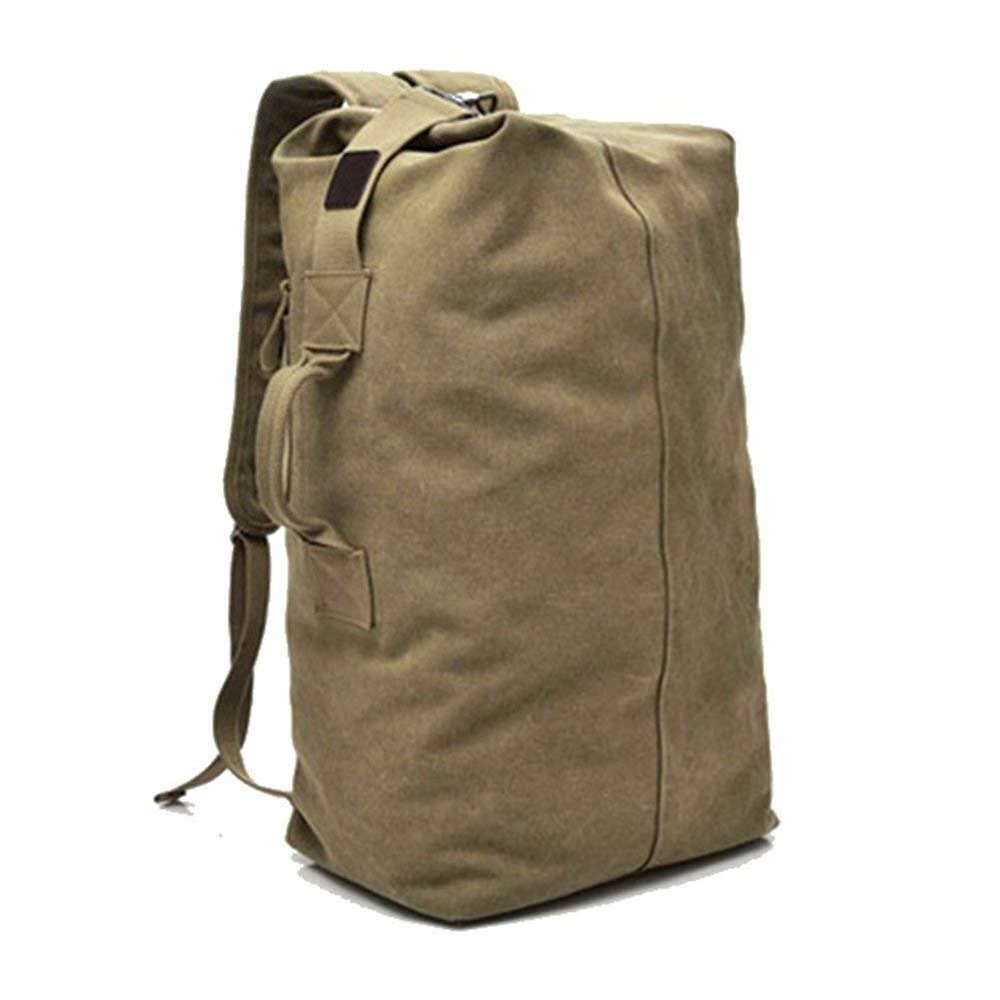 Kayheng Stylish Large Capacity Tactical Canvas Backpack Army Bucket Bag Outdoor Sports Duffle Bag Travel Rucksack-(Tan)