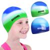 Aegend 2 Pack Kids Swim Cap for Girls Boys Age 3-8, Waterproof Swim Cap Kids Durable Silicone Swimming Cap for Long Hair, Blue & Green view 1