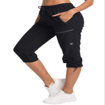 ChinFun Women's Hiking Capris Pants Outdoor Quick Dry Cargo Cropped Pants Water Resistant UPF 50+ Black L
