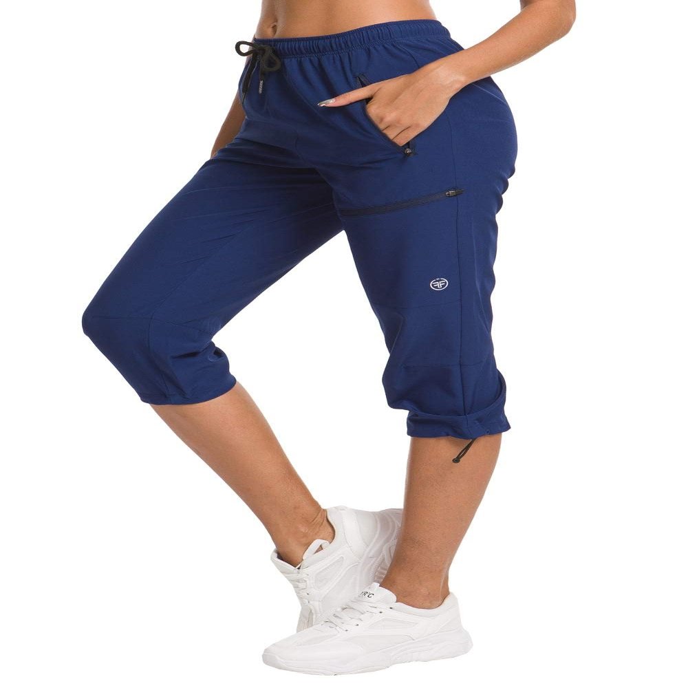 ChinFun Women's Outdoor Quick Dry Pants Breathable Water-Resistant UPF50+ Camping Hikking Capri Pants Navy XL