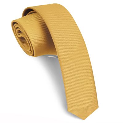 GUSLESON 4cm Slim Silk Tie Solid Gold Yellow Ties For Men Skinny Necktie (0801-11)