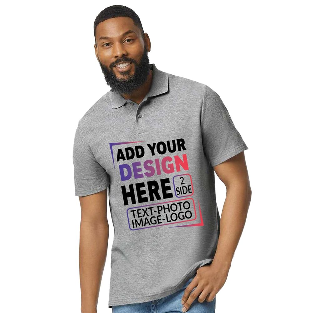 Custom Personalized Cotton Polo Shirts for Men and Women Custom Prints - Upload Your Design - Custom Sports Gray Polo Small