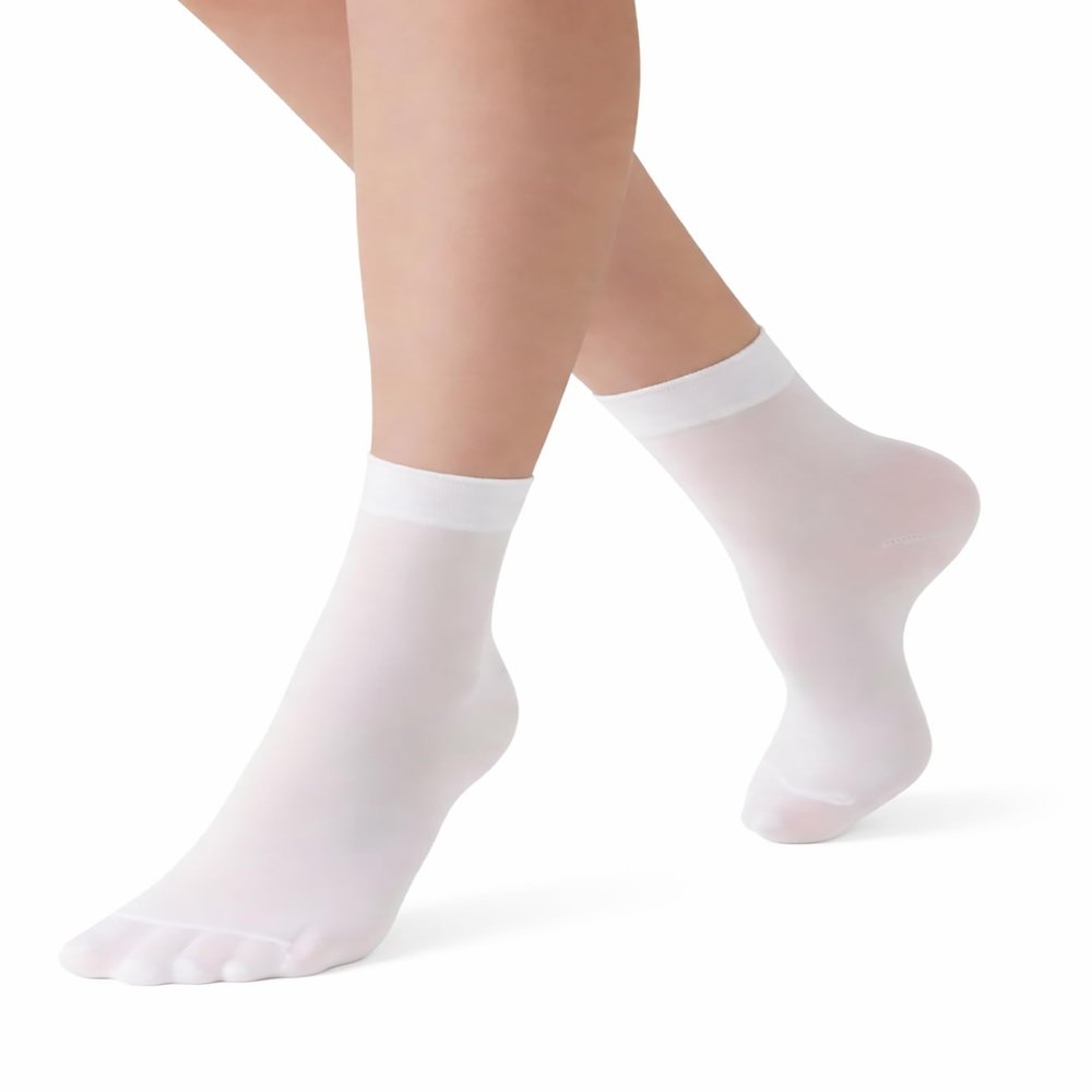 MALVA 10 Pairs Women's Ankle Low Cut Sheer Socks, Thin Summer Socks, Soft Tight Hosiery with Reinforced Toe (White)