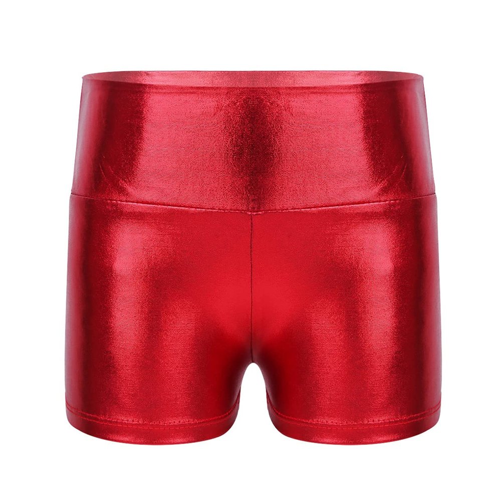 easyforever Girls Shiny Metallic Dance Booty Shorts Gymnastics Athletic Yoga Shorts Ballet Dance Hot Pants Bottoms Red 12 Years
