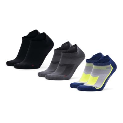 DANISH ENDURANCE 3 Pack Low-Cut Athletic Socks, Moisture Wicking, Men & Women, Multicolor (1 x black, 1 x grey, 1 x blue/neon yellow), Large