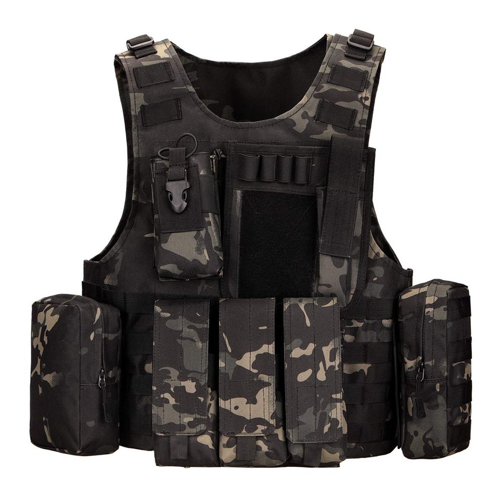 UNISTRENGH Tactical MOLLE Vest Military Airsoft Vest Adjustable Breathable Combat Training Vest for Outdoor Hunting,Fishing,Army Fans,CS War&Survival Game, Combat Training (Black-scorpion Camouflage)