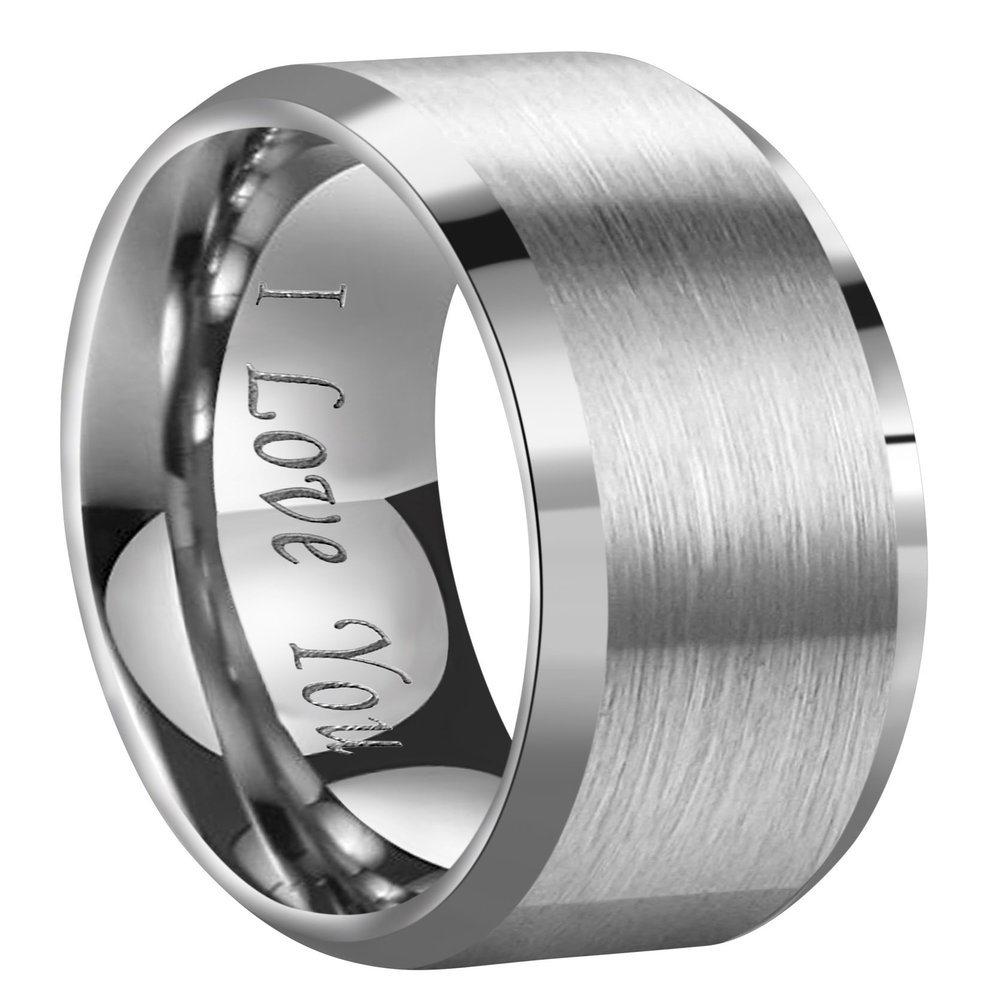 CROWNAL 4mm/6mm/8mm Tungsten Couple Wedding Bands Rings Men Women Brushed Finish Beveled Edges Engraved I Love You Size 4 To 17 (8mm,13)