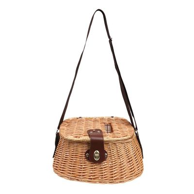 Syhonic Classical Vintage Fish Basket,Wicker Fisherman Traps Cage Bass Trout Perch Fish Case with Adjustable Shoulder Strap(Brown)