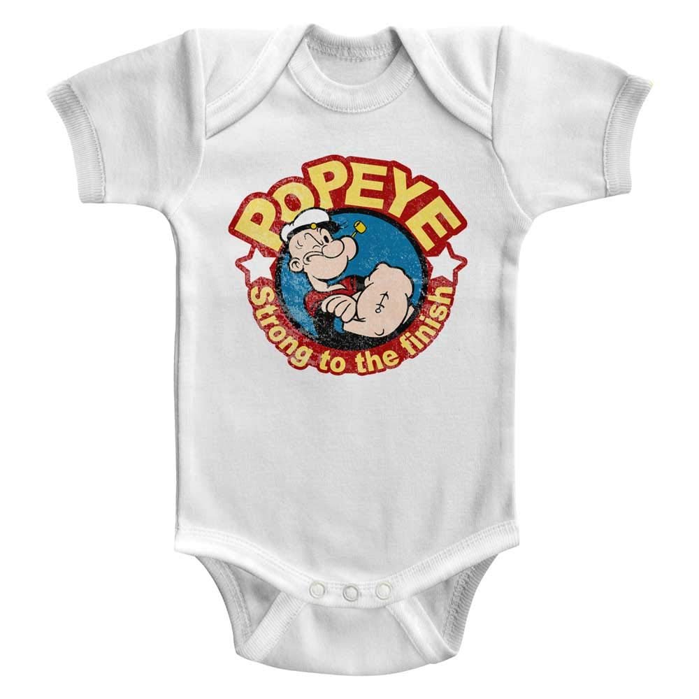 A&E Designs Popeye Infant Romper Strong to The Finish White, 6M