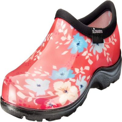 Sloggers Original Waterproof Rain and Garden Shoe for Women Outdoor Slip-On Garden Clog - Made in The USA with Premium Comfort Insole and Arch Support - Floral Fun Coral, Size 6