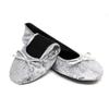 Silky Toes Foldable Flats for Women  Portable Ballet Shoes for Weddings, Parties, Events, Travel  Compact Purse Slippers (Large, Silver Sequins) view 3