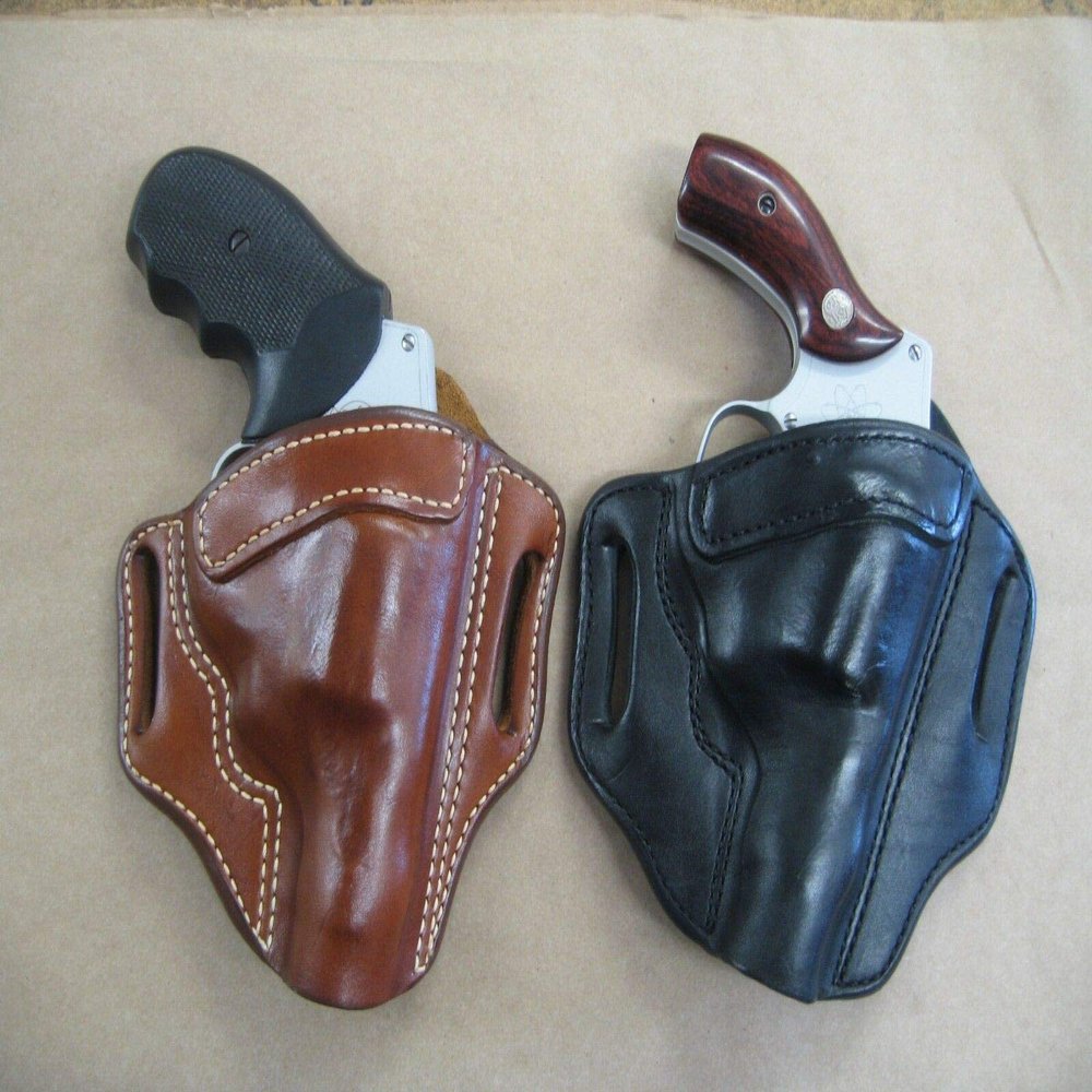 Azula Leather 2 Slot Molded Pancake Belt Holster for Smith & Wesson S&W 10, 19, 64, 66 3" Revolver Black Left Hand