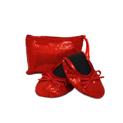 Silky Toes Womens Foldable Ballet Flats  Portable Roll-Up Slippers for Purse, Travel, or Events  Comfortable Ballerina Shoes (Red Sequins, Large)