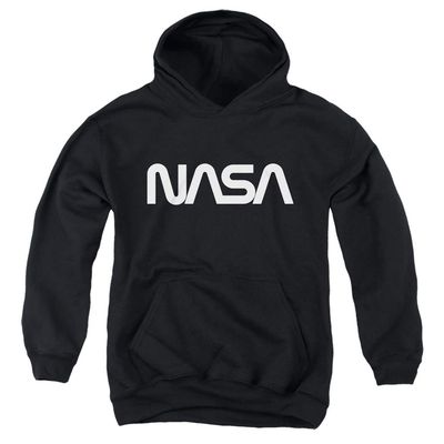 NASA Worm Logo Unisex Youth Pull-Over Hoodie for Boys and Girls, Medium Black