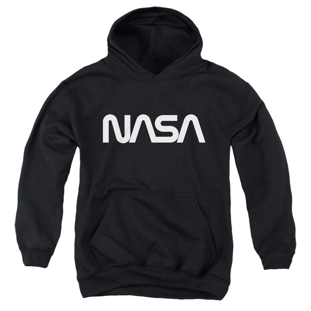 NASA Worm Logo Unisex Youth Pull-Over Hoodie for Boys and Girls, Medium Black