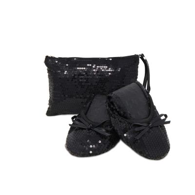 Silky Toes Foldable Flats for Women  Portable Ballet Shoes for Weddings, Parties, Events, Travel  Compact Purse Slippers (Medium, Black Sequins)