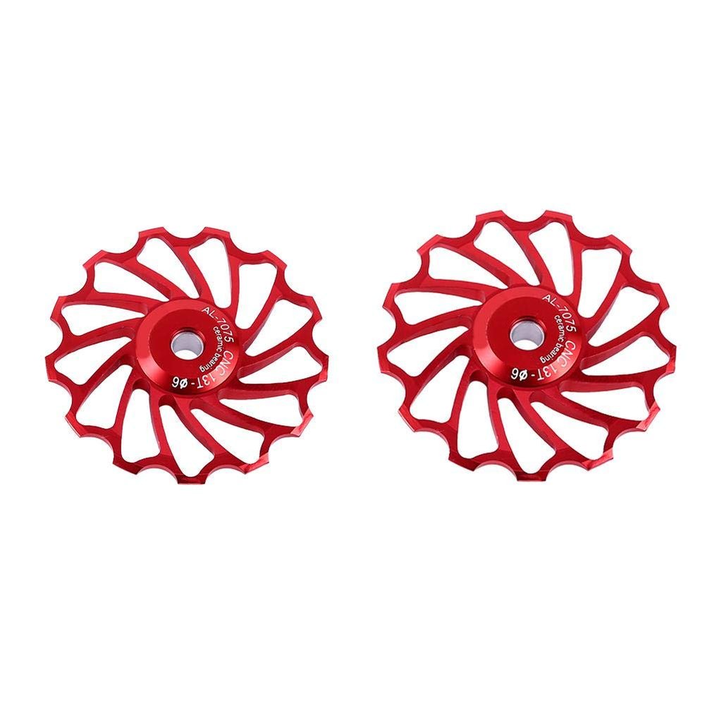 ASHATA Derailleur Pulley 11T Wheels Wheel Ceramic Pulley Aluminium Alloy Roller Accessory Support 7/8/9/10 Speed for (Red,13T)