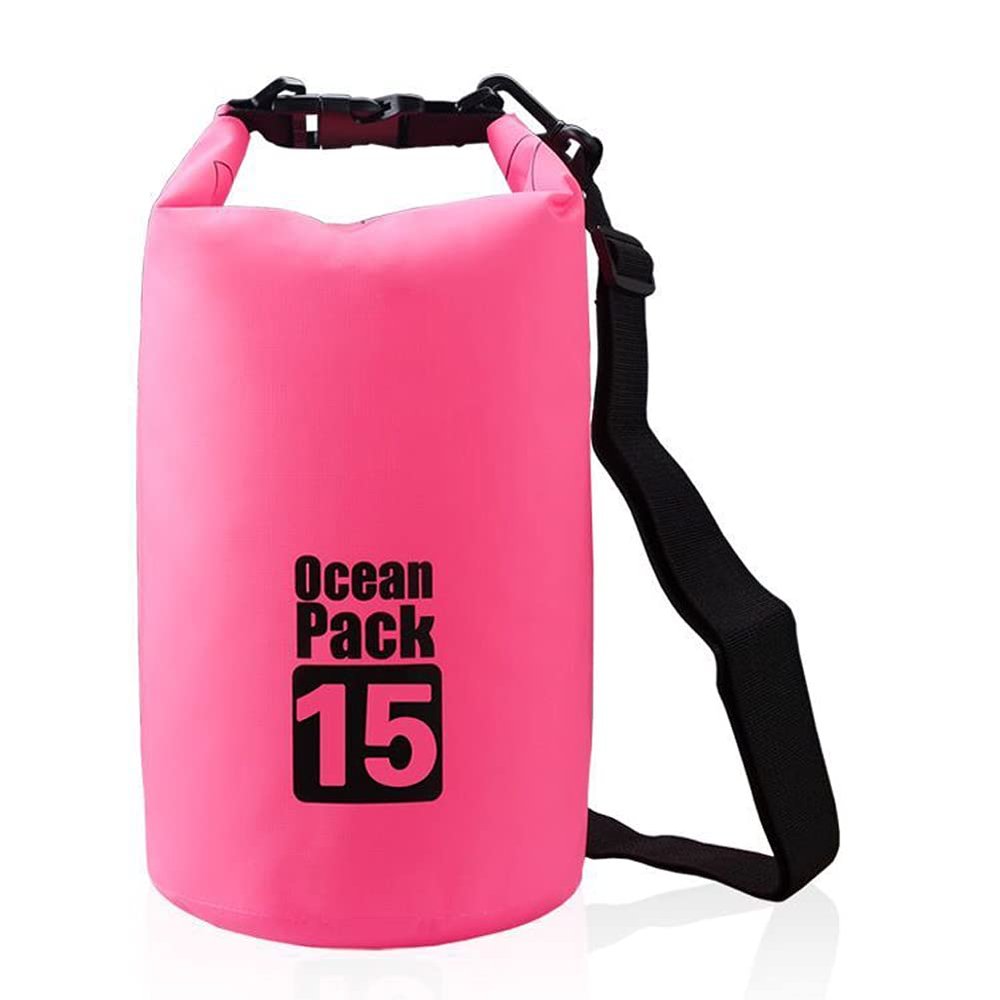 ACEVER Outdoor Dry Sack/Floating Waterproof Bag 2L/3L/5L/10L/15L/20L/30L for Boating, Kayaking, Hiking, Snowboarding, Camping, Rafting, Fishing and Backpacking (Pink, 15L)