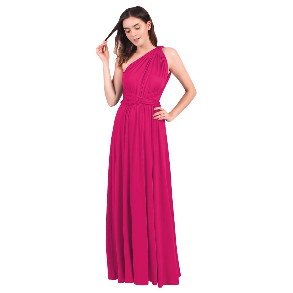 IBTOM CASTLE Convertible Warp Maxi Dress Multi Way Wear Party Wedding Bridesmaid Long Dresses Deep Rose L(US 10)