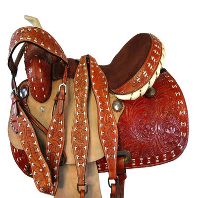 PRO Western 15 16 Horse Trail Show Pleasure Racing Tooled Leather Barrel Saddle (15")