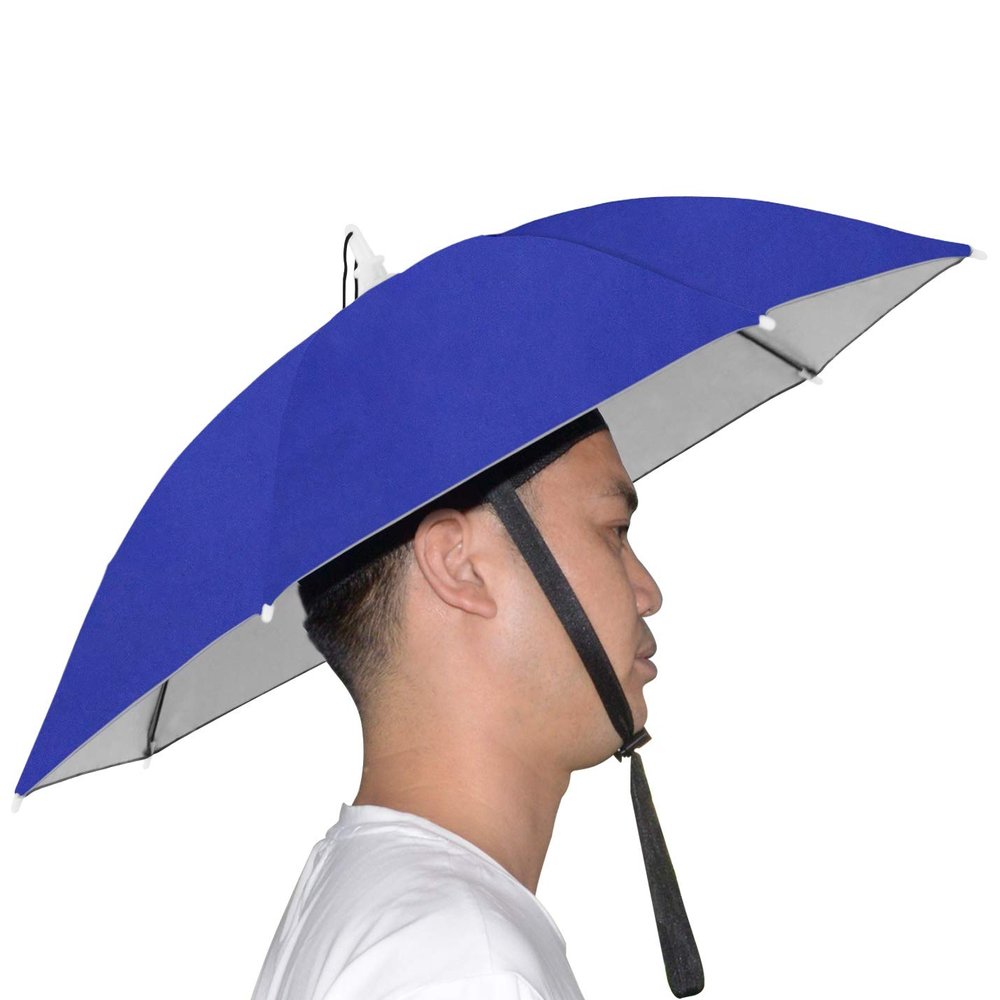 NEW-Vi Umbrella Hat Adult and Kids Folding Cap for Beach Fishing Golf Party Headwear (Blue/Silver)
