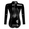 ODIZLI Women Shiny Metallic Long Sleeve Leotard Mock Turtleneck One Piece Bodysuit for Gymnastics Ballet Dance Black, X view 3