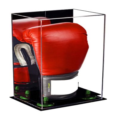 Better Display Cases Acrylic Vertical Boxing Glove Display Case with Mirror Case, Green Risers and Black Base 8" x 6" x 14" (A092/V18)