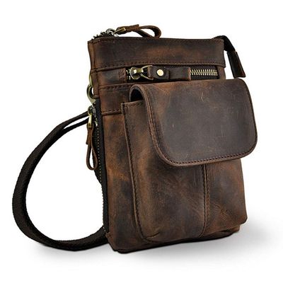 Hebetag Small Leather Shoulder Crossbody Belt Bag Phone Wallet Purse Loop Holster Waist Fanny Pack Outdoor Camping Hiking Daypack
