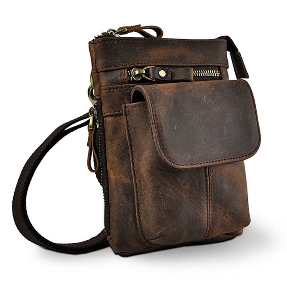 Hebetag Small Leather Shoulder Crossbody Belt Bag Phone Wallet Purse Loop Holster Waist Fanny Pack Outdoor Camping Hiking Daypack