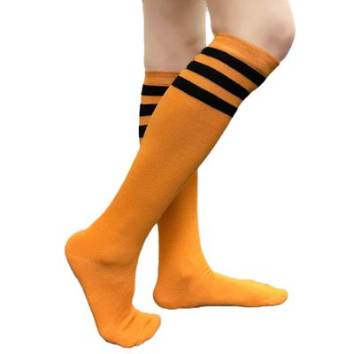 COUVER Striped Women's Cotton Knee High Tube Socks, Women Shoe Size 5-9, Golden Yellow/Black, 1 Pair