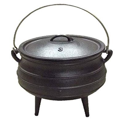Cuisiland 8.5QT Cast Iron Potjie Cauldron Pot with Lid & 3 Legs Pre-Seasoned South African-Style Campfire Pot for Outdoor Cooking, Soups, Stews & Braising Heavy-Duty Cast Iron Dutch Oven