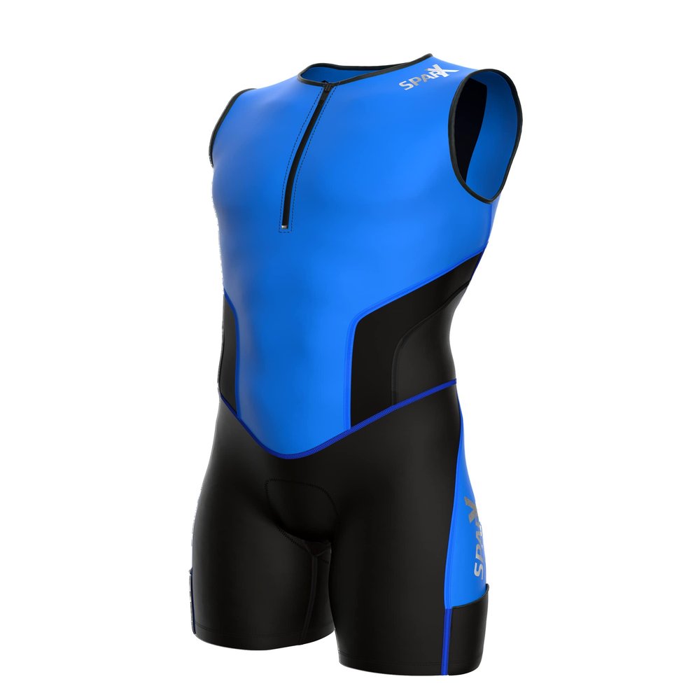 Sparx X Triathlon Suit Men Racing Tri Cycling Skin Suit Bike Swim Run (ElectricBlue_Elite, Small)