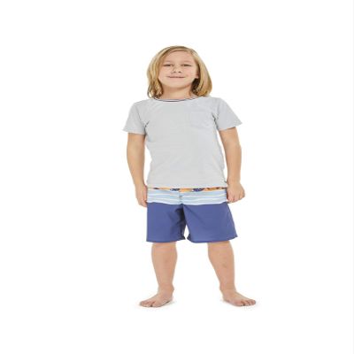 Boy's Spandex Hawaiian Beach Board Shorts with Elastic Tie and Pocket in Honu Turtles in Orange and Navy 6
