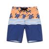 Boy's Spandex Hawaiian Beach Board Shorts with Elastic Tie and Pocket in Honu Turtles in Orange and Navy 6 view 2
