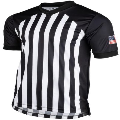 Smitty Men's Collegiate Basketball Body Flex Referee Shirt - Made in The USA (Small) White/Black