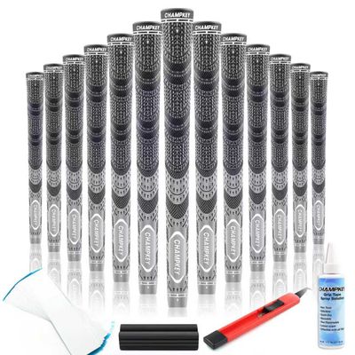 CHAMPKEY Premium Hybrid Golf Grips 13 Pack with All Repair Kits - All Weather Performance Golf Club Grips - High Traction and Control Half Corded Golf Grips for Men(Gray,Standard)