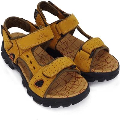 Asifn Men Athletic Open Toe Sandals Slides Outdoor Summer Leather Fisherman Beach Casual Shoes Adventures Outings Hiking 9.5 Yellow