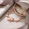EVER FAITH Women's CZ Simulated Pearl Wedding Flower Leaf Filigree Tennis Bracelet Clear Rose Gold-Plated-Brass view 4
