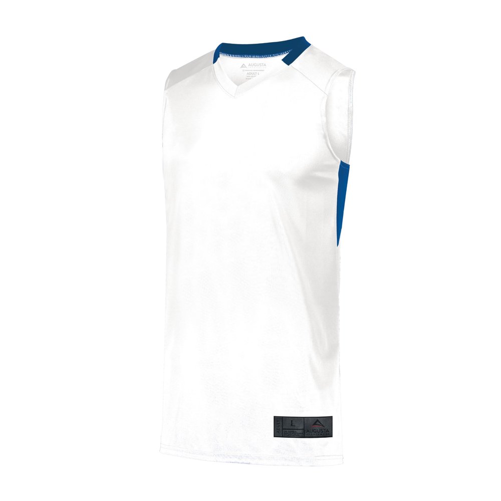Augusta Sportswear Youth Step-Back Basketball Jersey, White/Royal, M