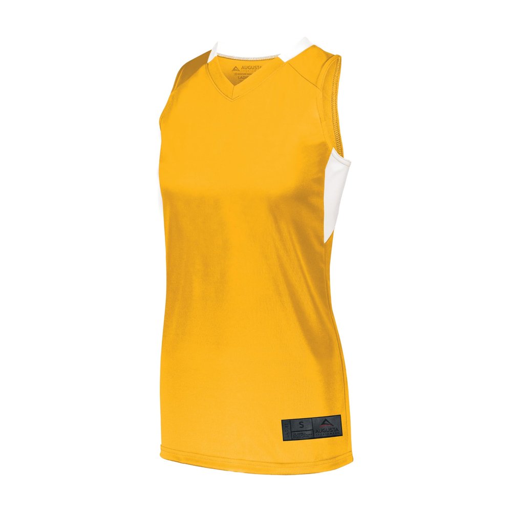 Augusta Sportswear Womens Step-Back Basketball Jersey, Gold/White, 2XL