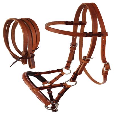 CHALLENGER USA Horse Western Leather Tack Bitless Sidepull Bridle Rein Tan 77RT04TN-C