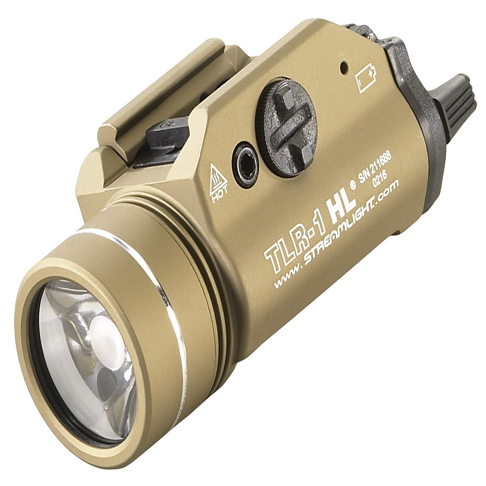 Streamlight 69888 TLR-1 HL 1000-Lumen 20000 Candela Rail-Mounted Tactical Weapon Light with Long Gun Kit Includes Safe Off Remote, Standard, and Pressure Switches, and Mounting Clips, Flat Dark Earth