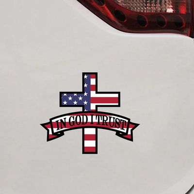 in God I Trust USA American Flag Decal Sticker Car Vinyl Reflective Glossy Pick Size (Glossy, 4''(10.2cm) x 3.3"(8.4cm))