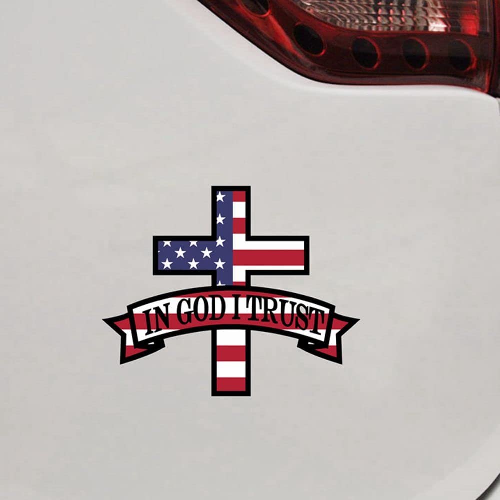 in God I Trust USA American Flag Decal Sticker Car Vinyl Reflective Glossy Pick Size (Glossy, 4''(10.2cm) x 3.3"(8.4cm))