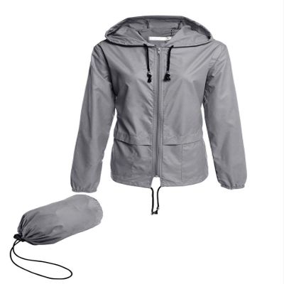 Avoogue Raincoat Women Lightweight Waterproof Rain Jackets Packable Outdoor Hooded Windbreaker Running Coat (Grey XXL)